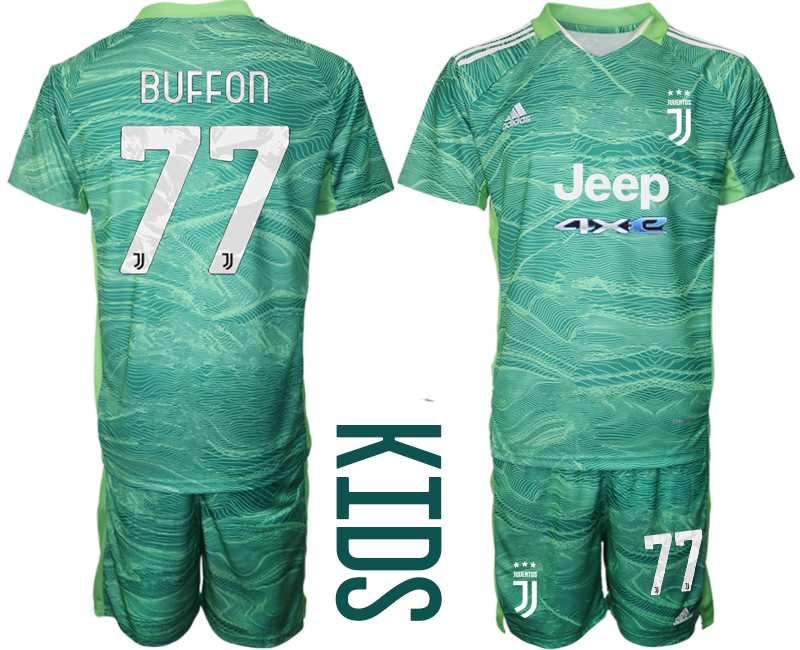 Cheap Youth 2021-2022 Club Juventus green goalkeeper 77 Soccer Jersey